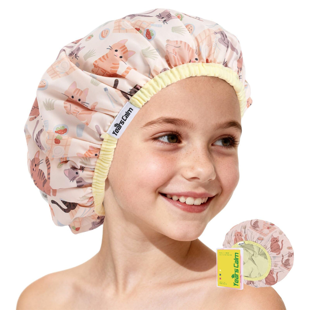 Bonnet de douche Years calm enfant, motif dinosaure pour un bain ludique.