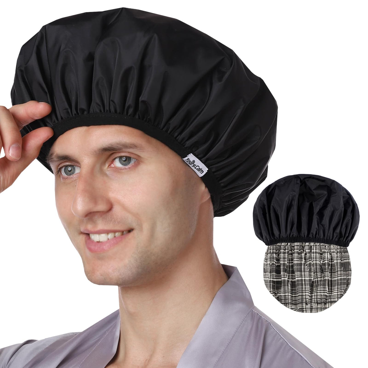 Years Calm chapeau douche homme noir carreaux: garde les cheveux au sec.