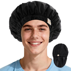 Chapeau douche Years calm noir à l’extérieur protège les cheveux.