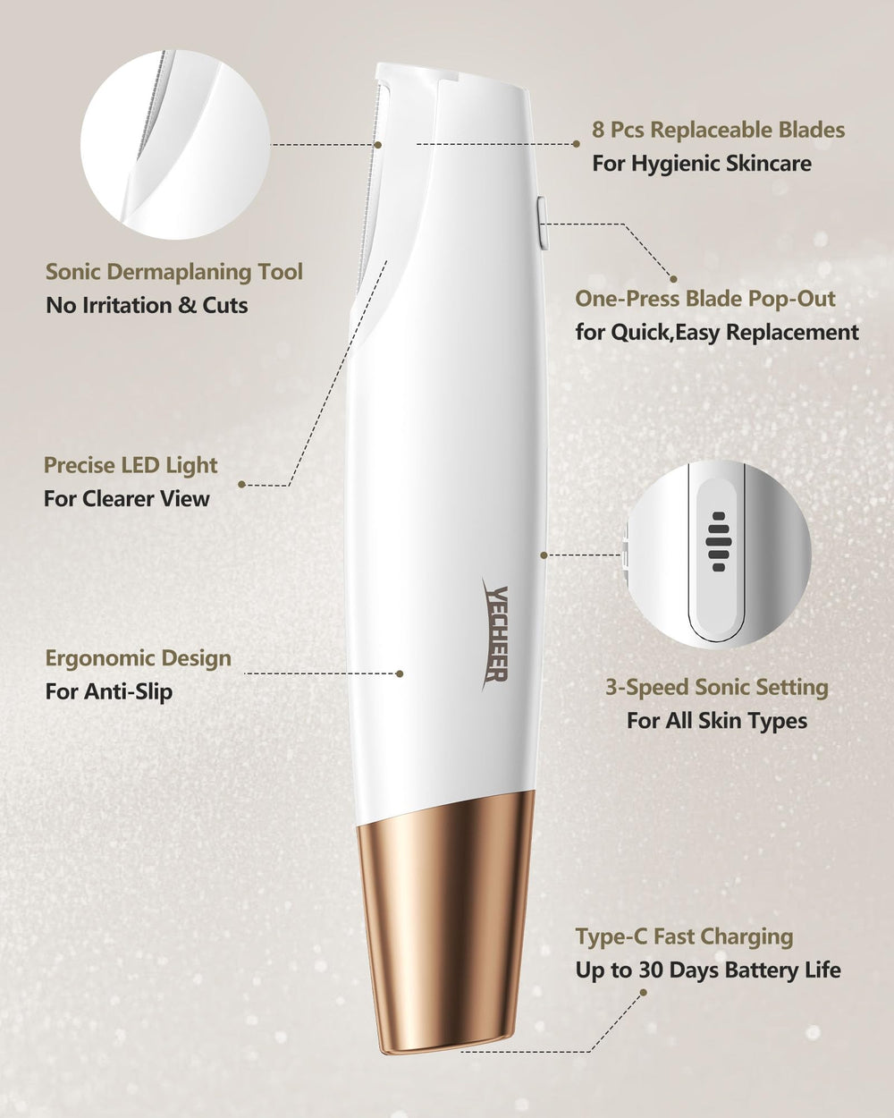 YeCheer Dermaplane Rechargeable Batterie Longue Duree: autonomie pratique partout.
