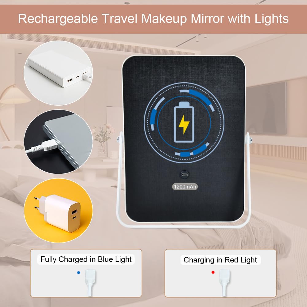 YEKKOPT Miroir batterie rechargeable 1200 mAh pour usage sans fil pratique.