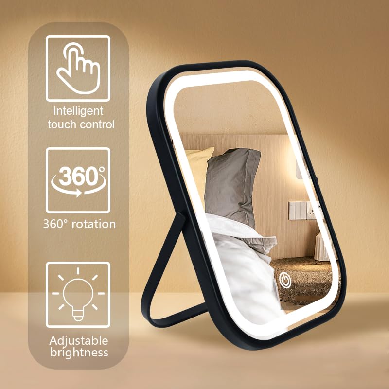 YEKKOPT Miroir bureau portable avec lumière pour travail et maquillage