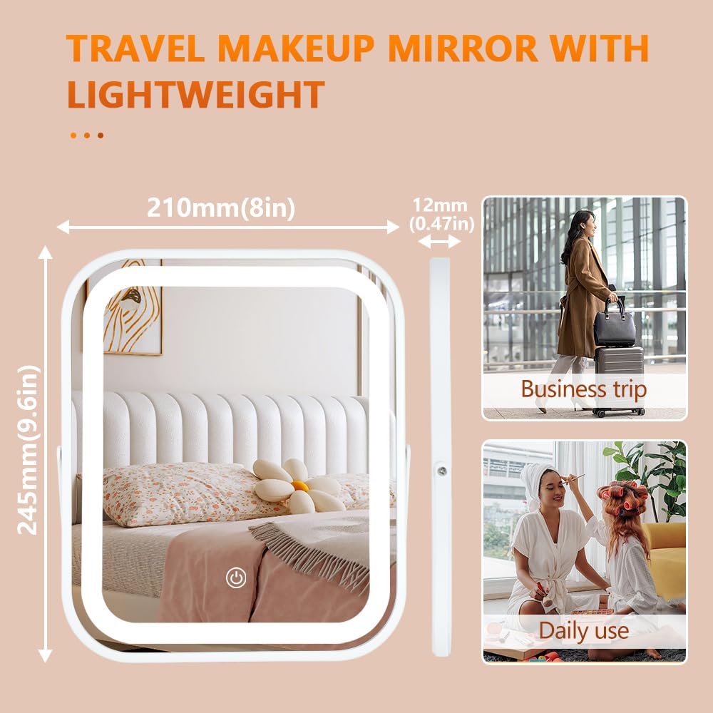 YEKKOPT Miroir vanité rechargeable au format compact, parfait en voyage et salle de bains.