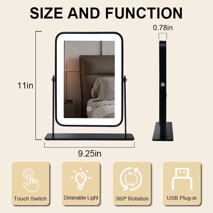 YEKKOPT Miroir vanity rechargeable, autonomie sans fil idéale pour déplacements quotidiens