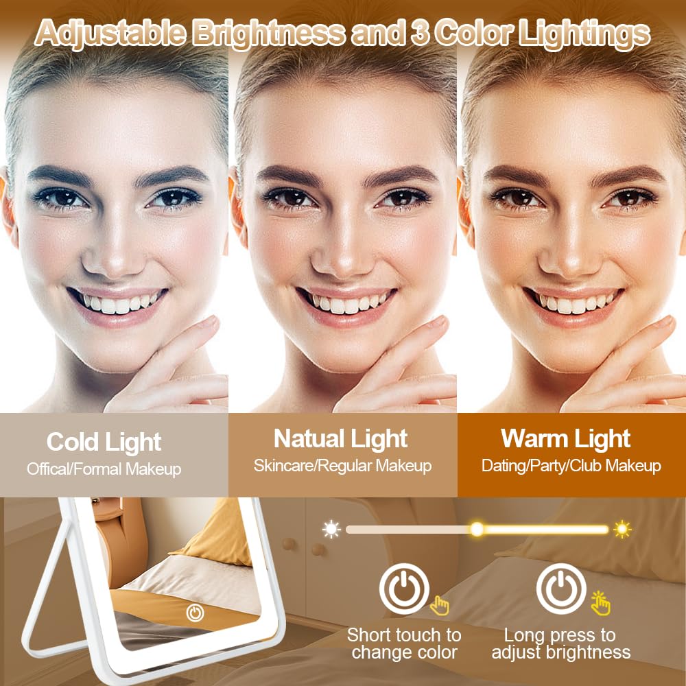 YEKKOPT miroir compact, multi-usages: coiffeuse, lampe d’ambiance ou veilleuse.