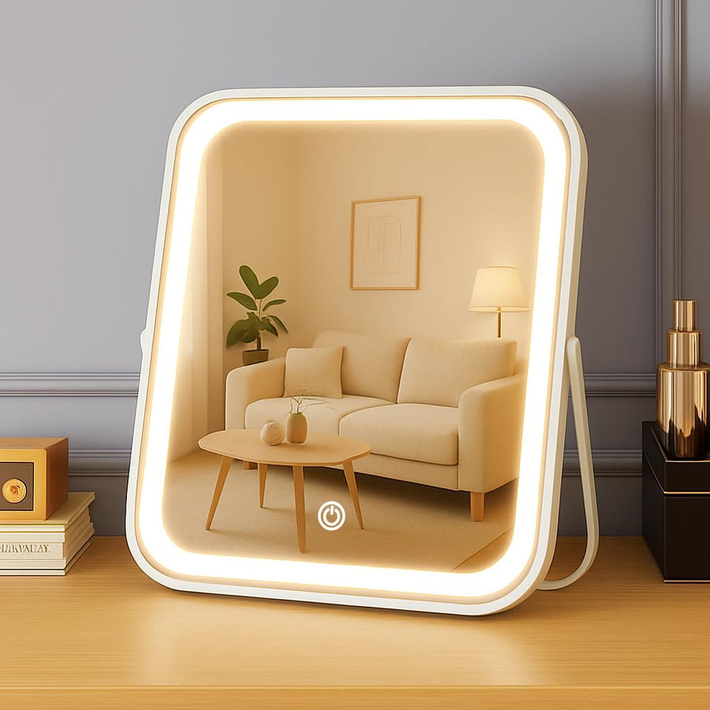 YEKKOPT Miroir vanité rechargeable avec lumière allumée, idéal pour un maquillage précis.