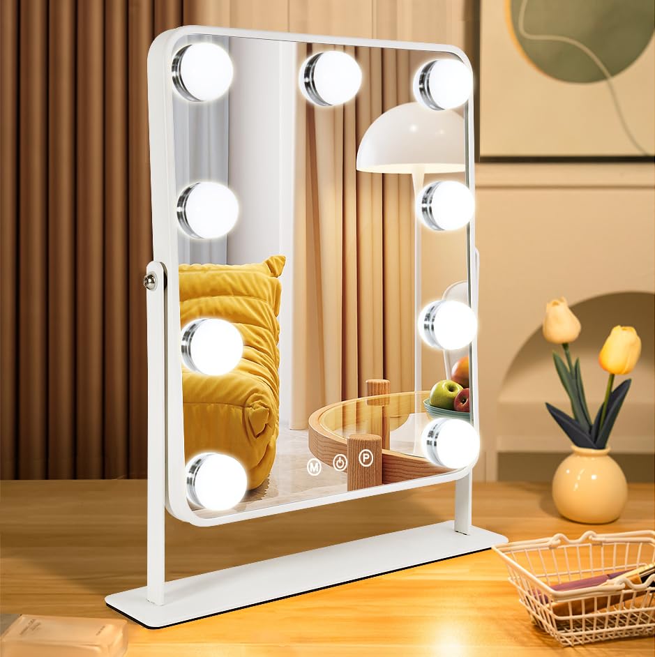 YEKKOPT Miroir maquillage bureau avec lumière, idéal pour retouches rapides.