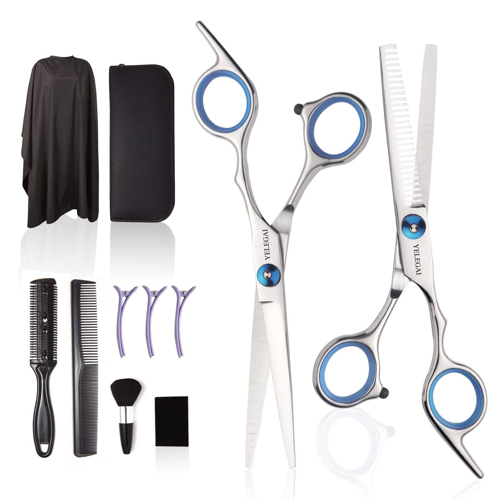 YELEGAI kit ciseaux coiffure 11 pièces, prêt pour usage domestique et professionnel.