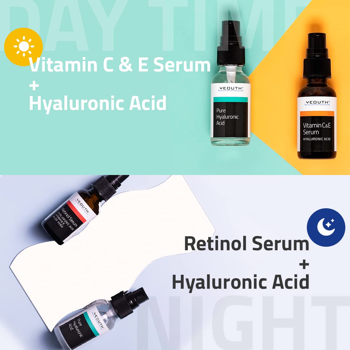 YEOUTH Coffret Sérums Visage 3×1oz, présentation soignée pour routine complète.