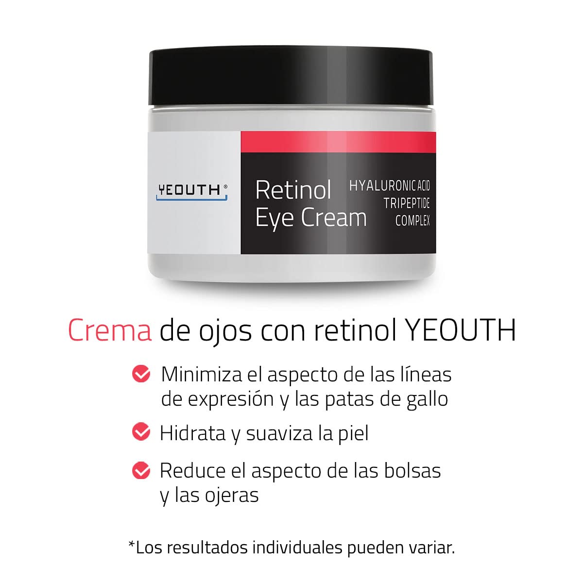 YEOUTH Crème Yeux Rétinol avec hyaluronique pour une peau mieux hydratée.