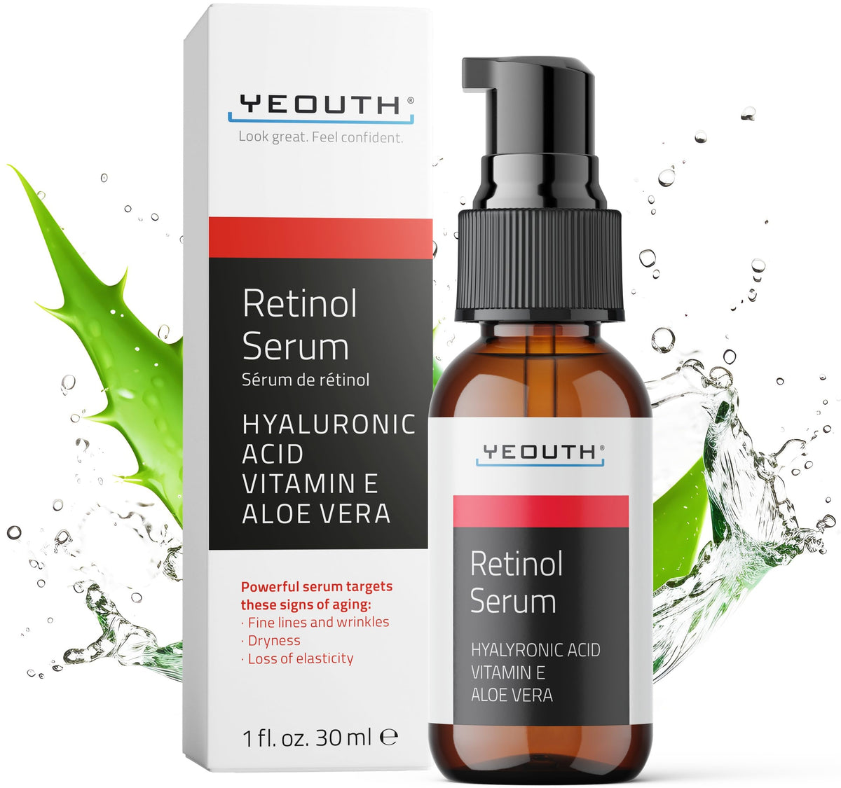 YEOUTH sérum retinol flacon avec étiquette, hydratation visage efficace