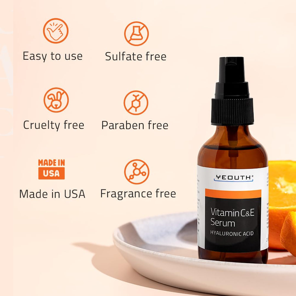 Yeouth sérum vitamine C jour, usage diurne, peau hydratée et éclat naturel.