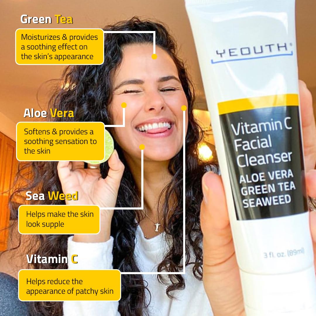 YEOUTH vitamine C nettoyant visage - étiquette et emballage: composition sans parabènes.