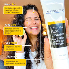 YEOUTH vitamine C nettoyant visage - étiquette et emballage: composition sans parabènes.