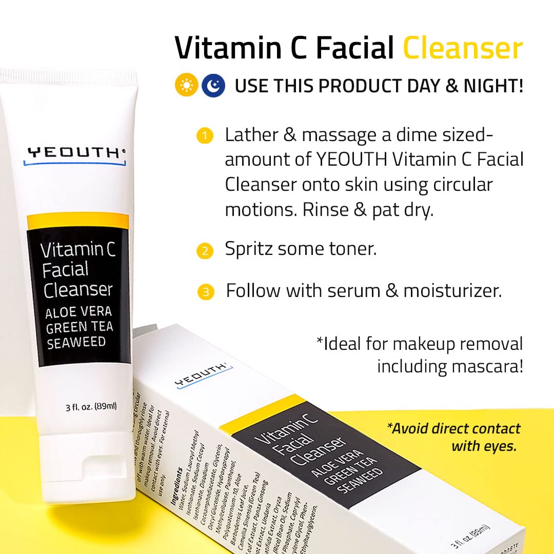 YEOUTH vitamine C nettoyant visage - texture fluide: élimine maquillage et impuretés en douceur.