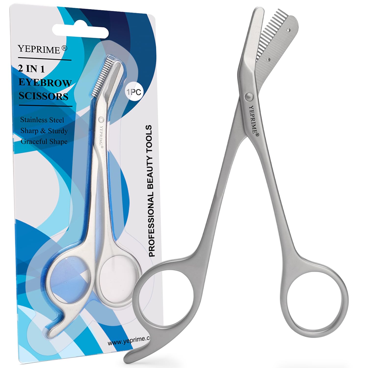 YEPRIME ciseaux-sourcils avec peigne 2-en-1 pour une mise en forme rapide.