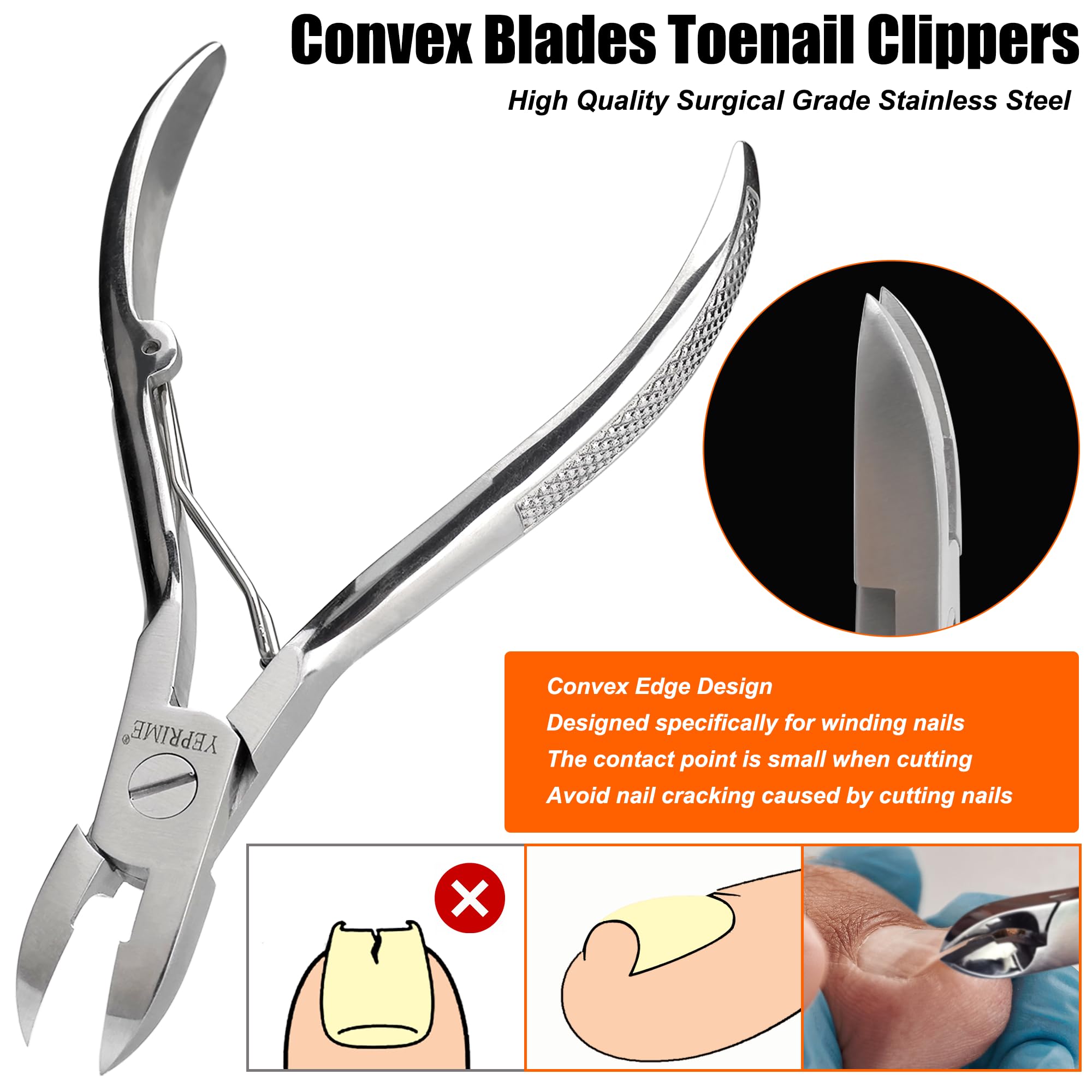 YEPRIME coupe-ongles incarnés avec ouverture large facilitant les gestes.