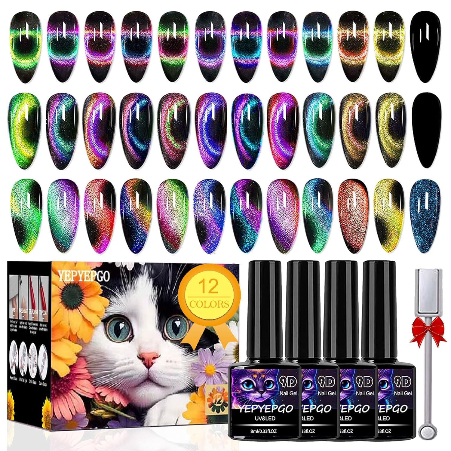 YEPYEPGO fire and ice cat eye gel shows dramatic color shifts for bold nails.