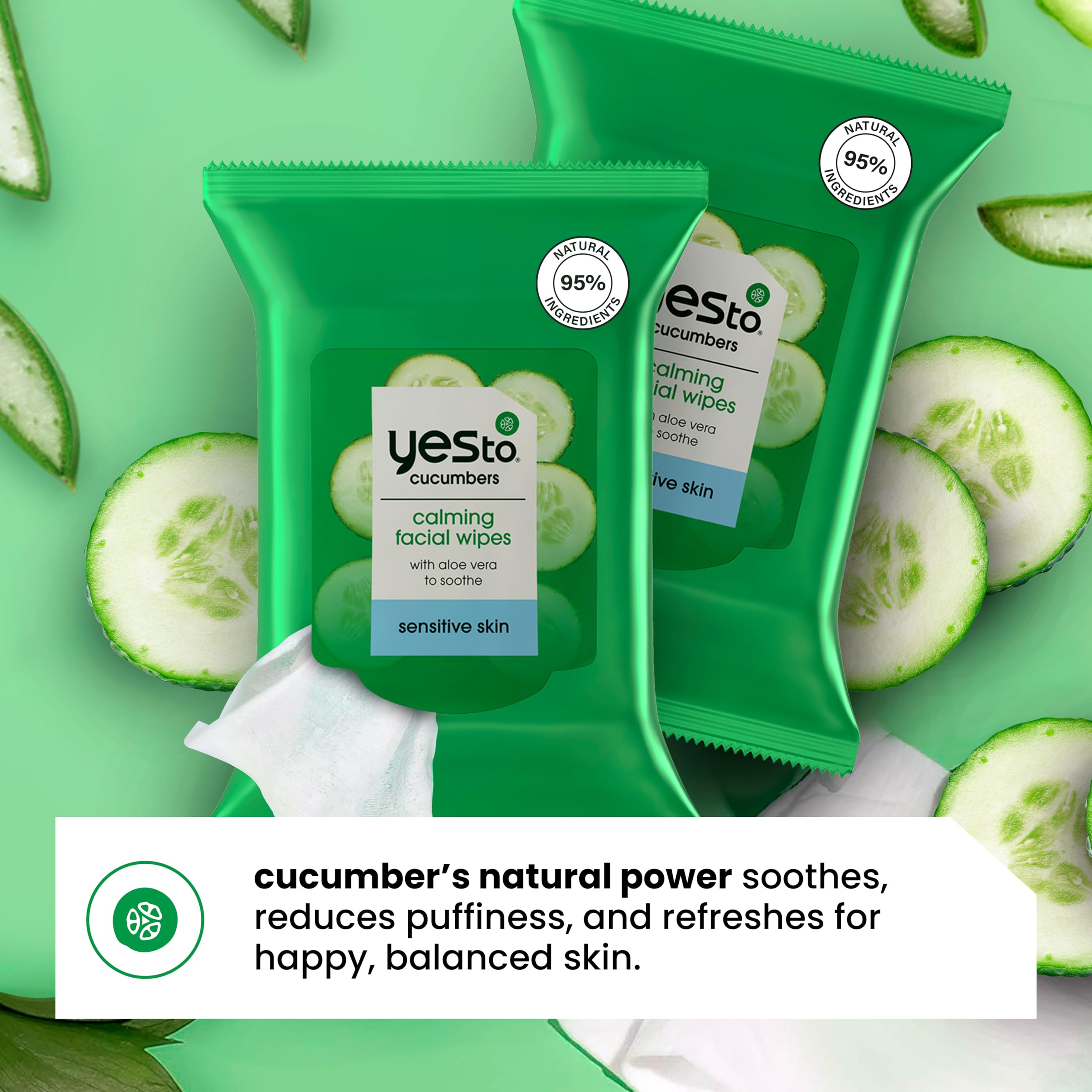 Yes To cucumber aloe green tea ingredients closeup for sensitive skin