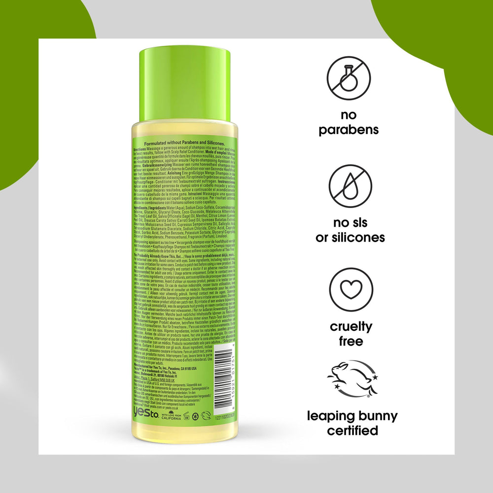 Yes To Tea Tree Shampooing – nettoyage en profondeur du cuir chevelu et cheveux.