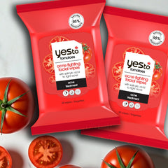 Lingettes Yes To Tomatoes emballage recyclable et tissu compostable pour soin responsable.