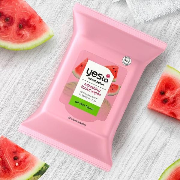 Yes To Watermelon wipes packaging featuring compostable fabric
