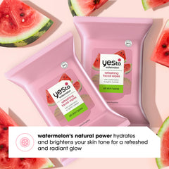 Yes To Watermelon face wipes on skin for quick refresh without rinse