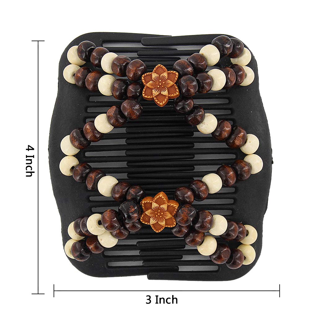 Pince Yeshan bois et perles, idéale pour chignon rapide.