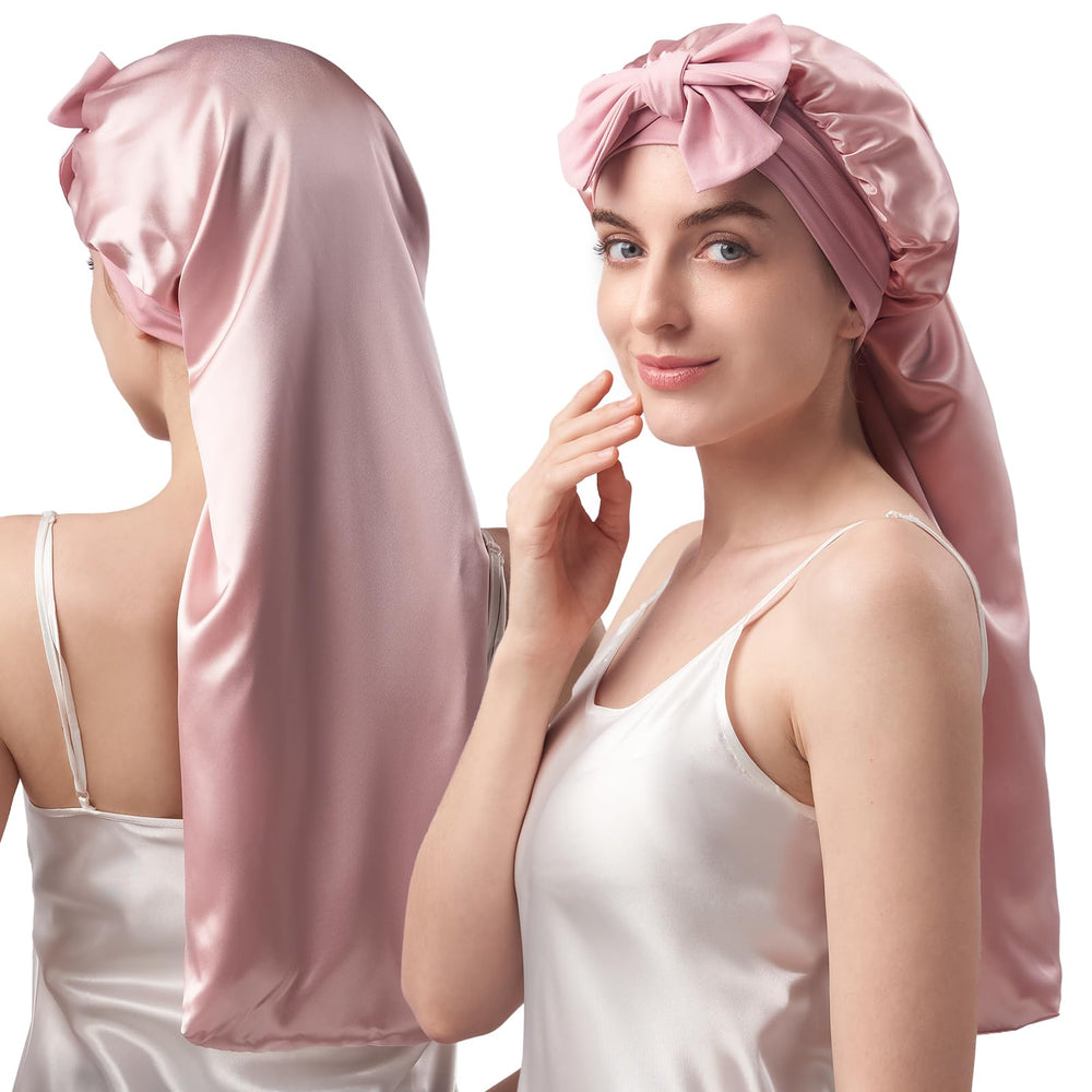 Bonnet YFONG en soie double-couche pour cheveux longs, douceur nocturne et protection