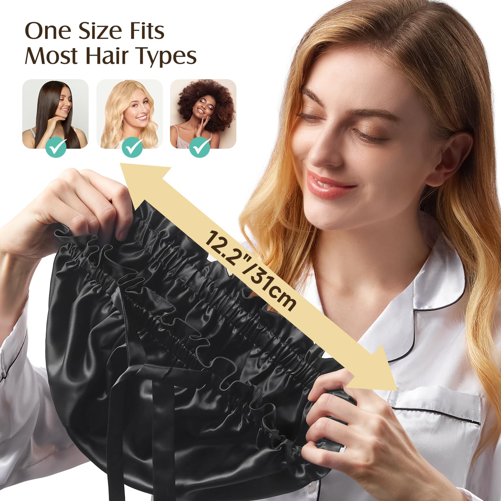 Bonnet YFONG en soie double couche, bande élastique maintien sûr