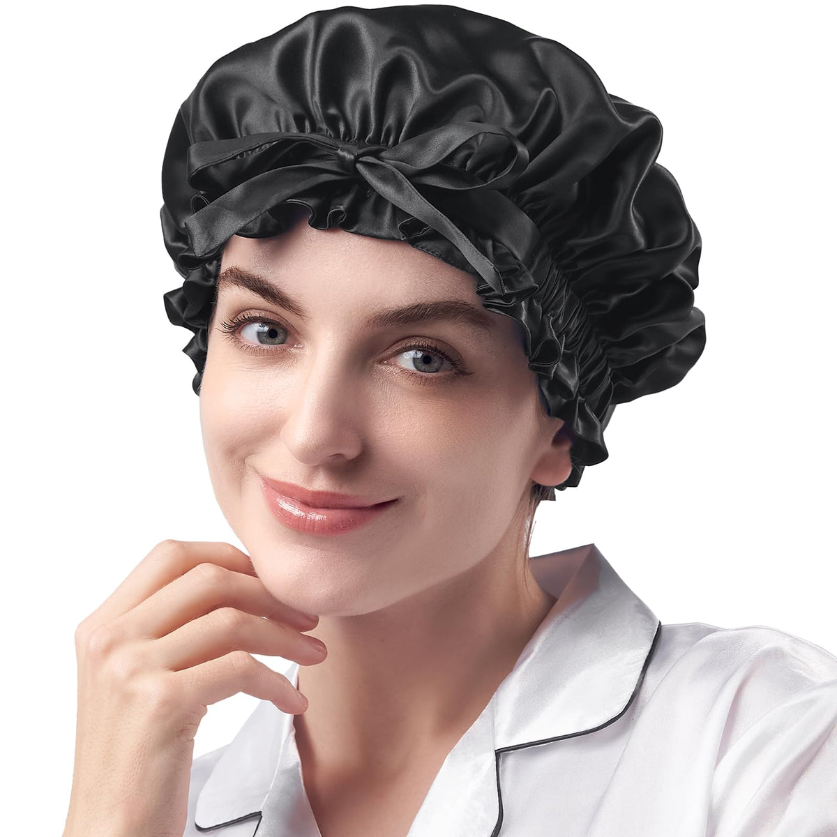 Bonnet YFONG en soie double couche extérieur, confort nocturne lisse