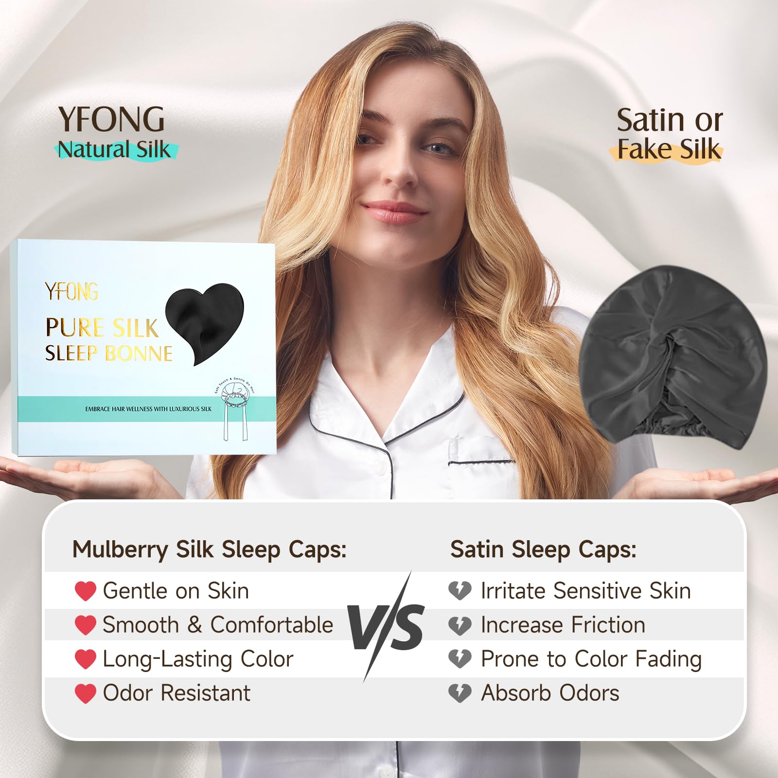 Bonnet YFONG en soie double couche grande taille adaptée à toutes les longueurs