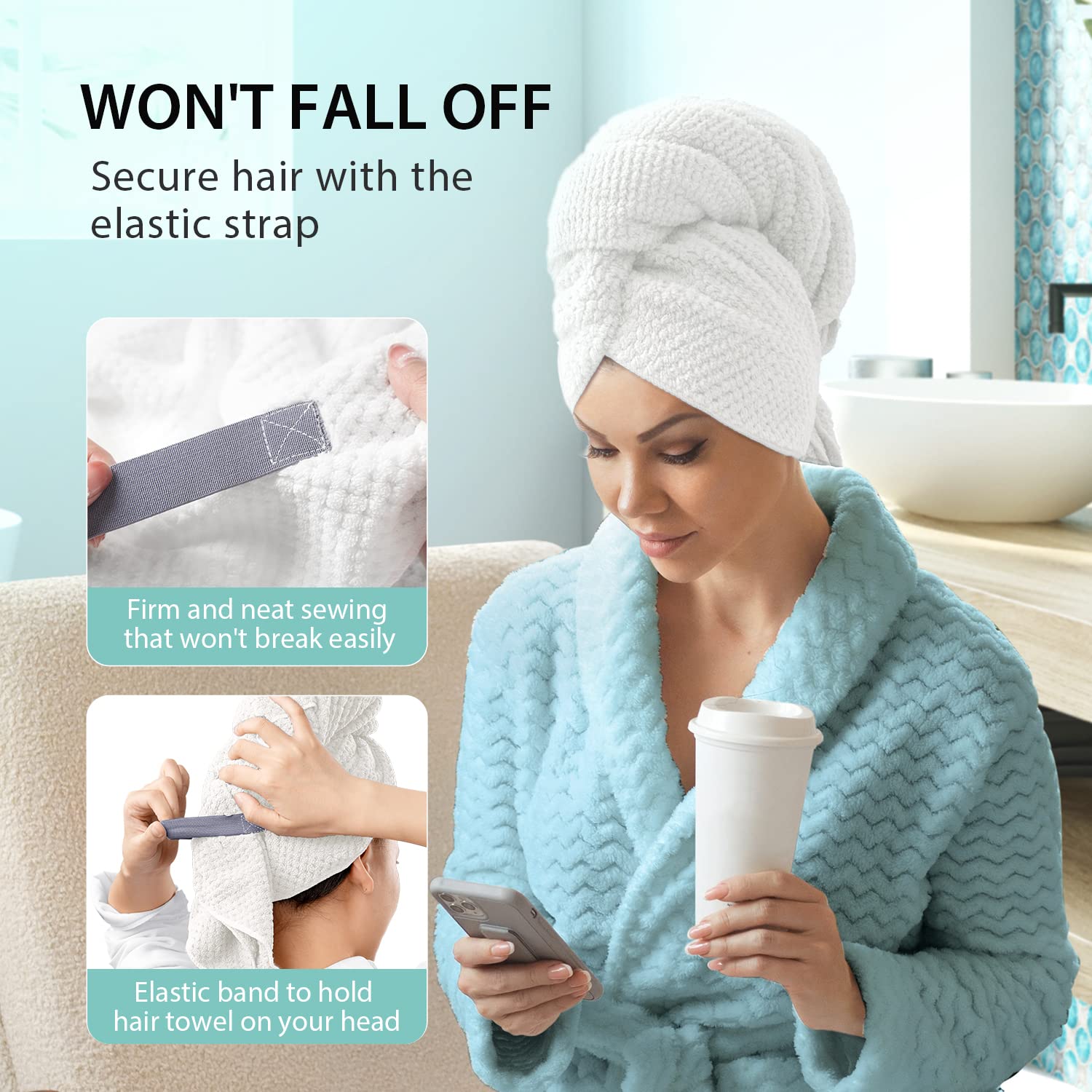 Turban YFONG avec élastique sécurisé, maintien fiable pendant l’utilisation.