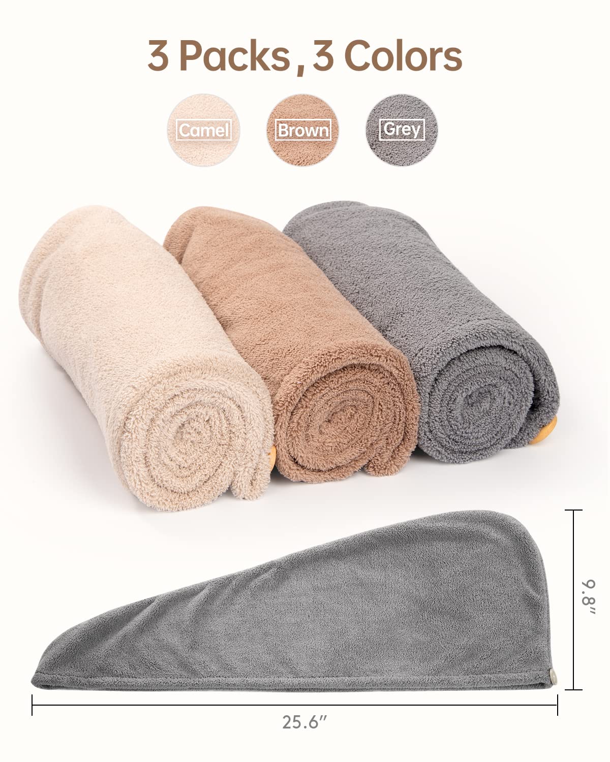YFONG serviette cheveux couleur gris pratique en salle de sport et voyage.