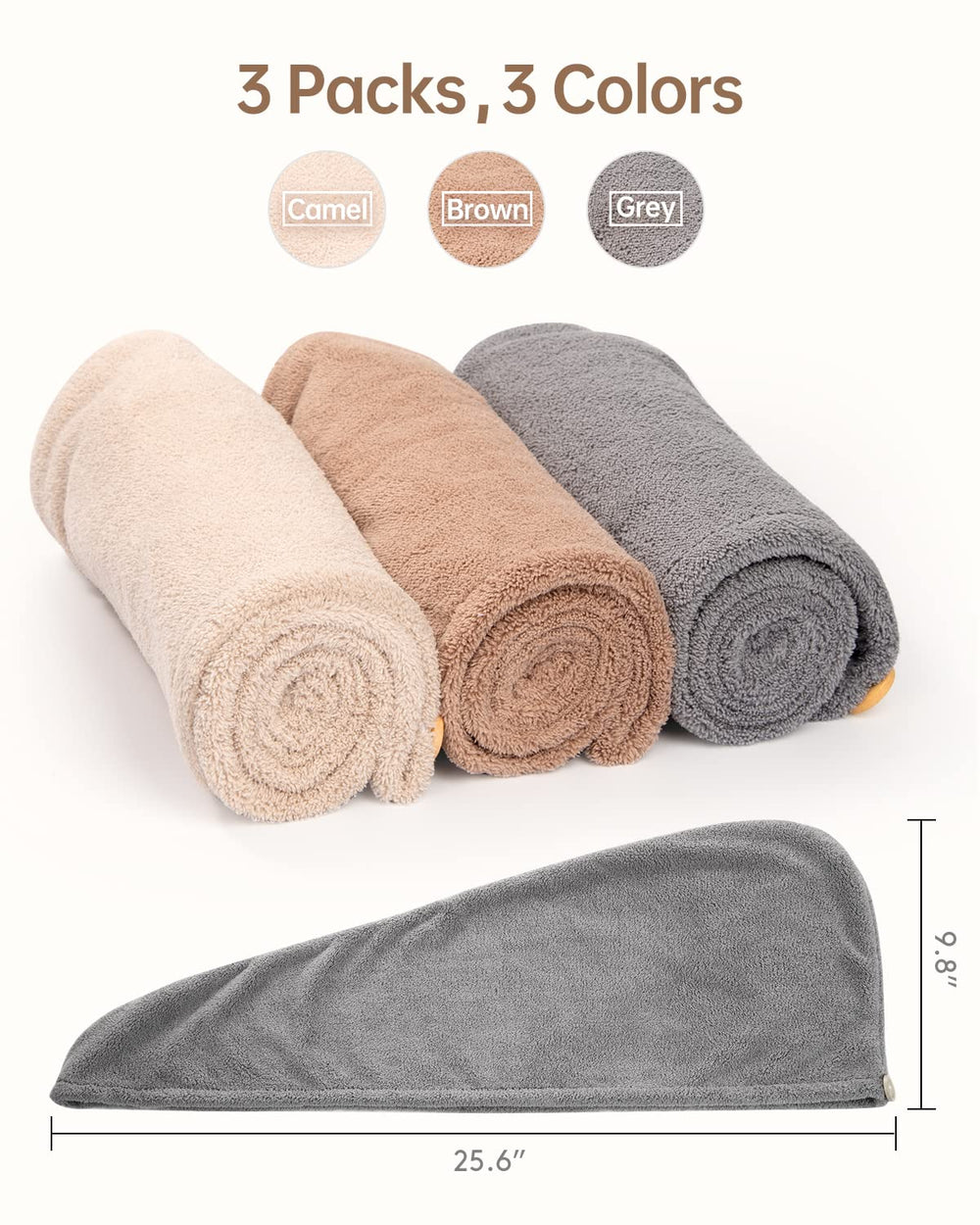 YFONG serviette cheveux couleur gris pratique en salle de sport et voyage.