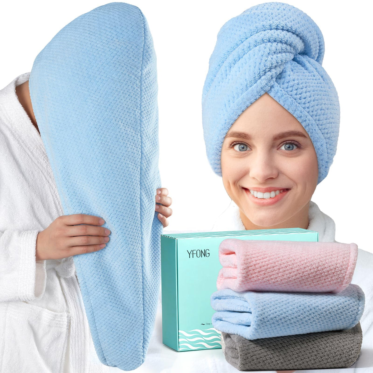 Serviette YFONG en microfibre grand format pour cheveux, absorption élevée.