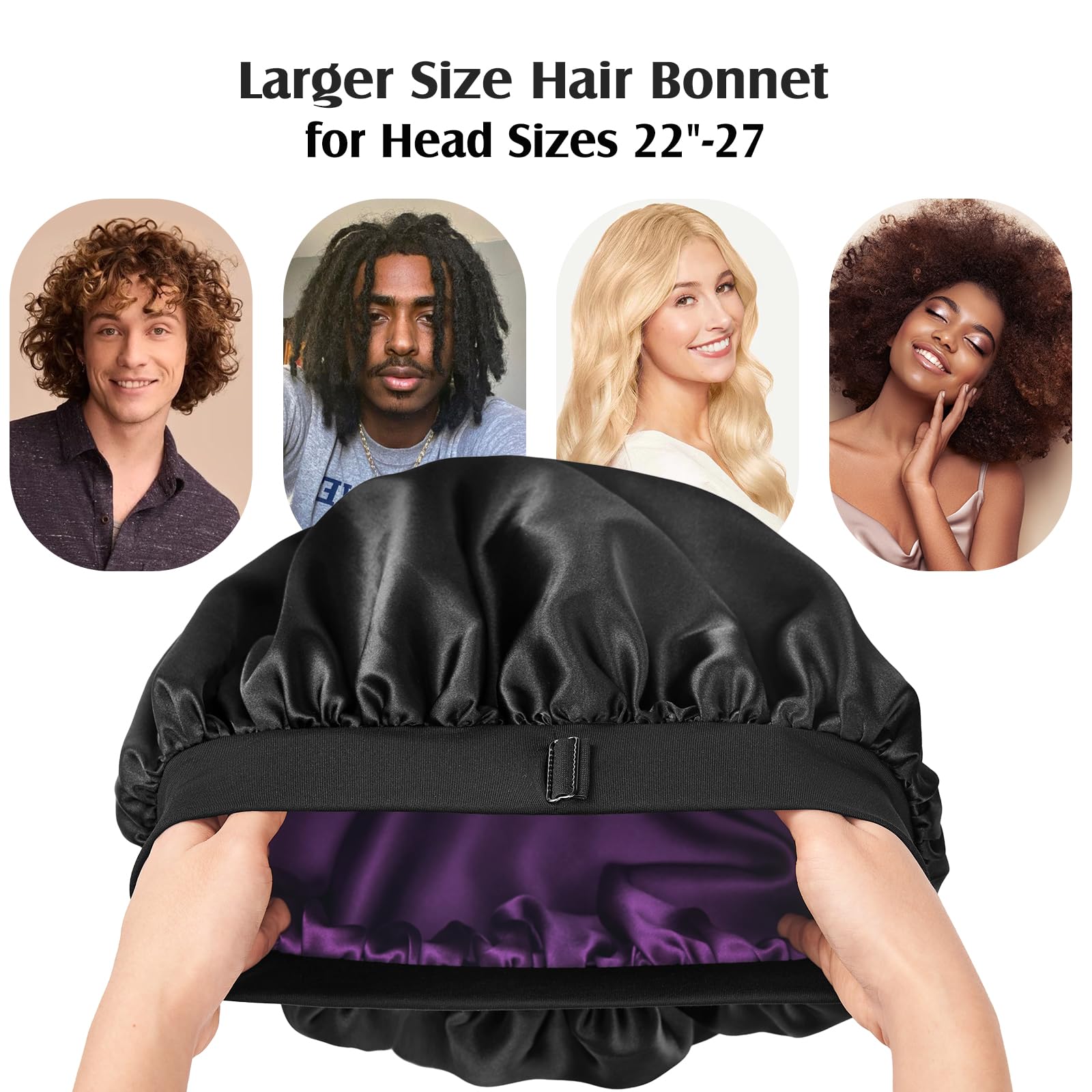 YFONG sleep cap on curly hair keeps curls wrapped and frizz minimized.