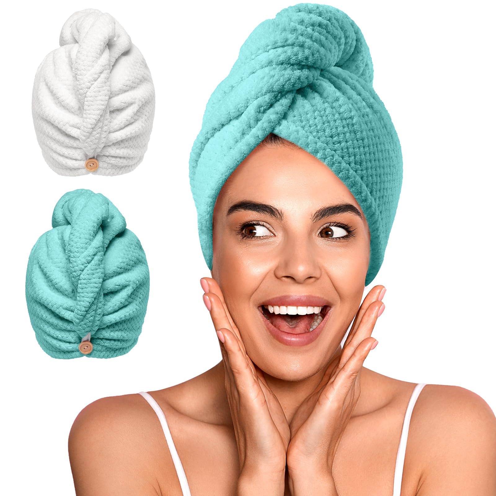 YFONG turban en microfibre bleu, absorption élevée pour cheveux mouillés.