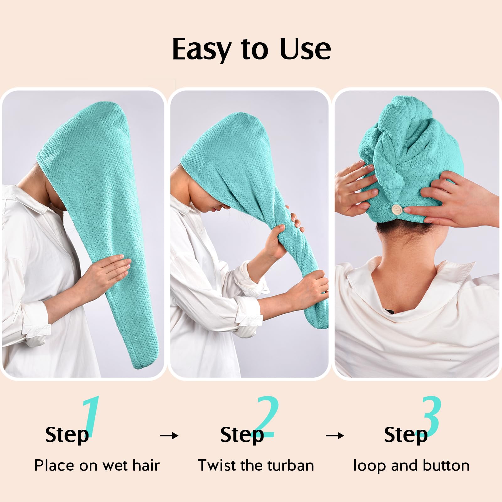 YFONG turban avec bouton et élastique, fixation fiable.