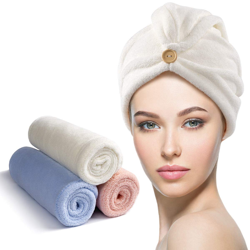 Turbant YFONG en microfibre bleu pour un séchage rapide sans gouttes.