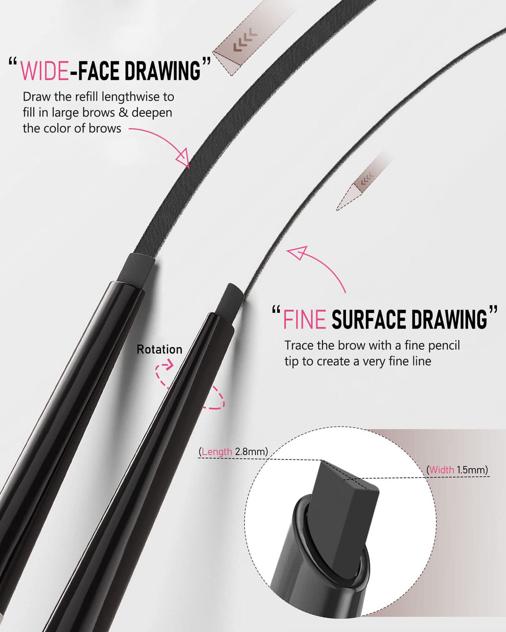 Extrémité plat pour tracer et définir les contours des sourcils