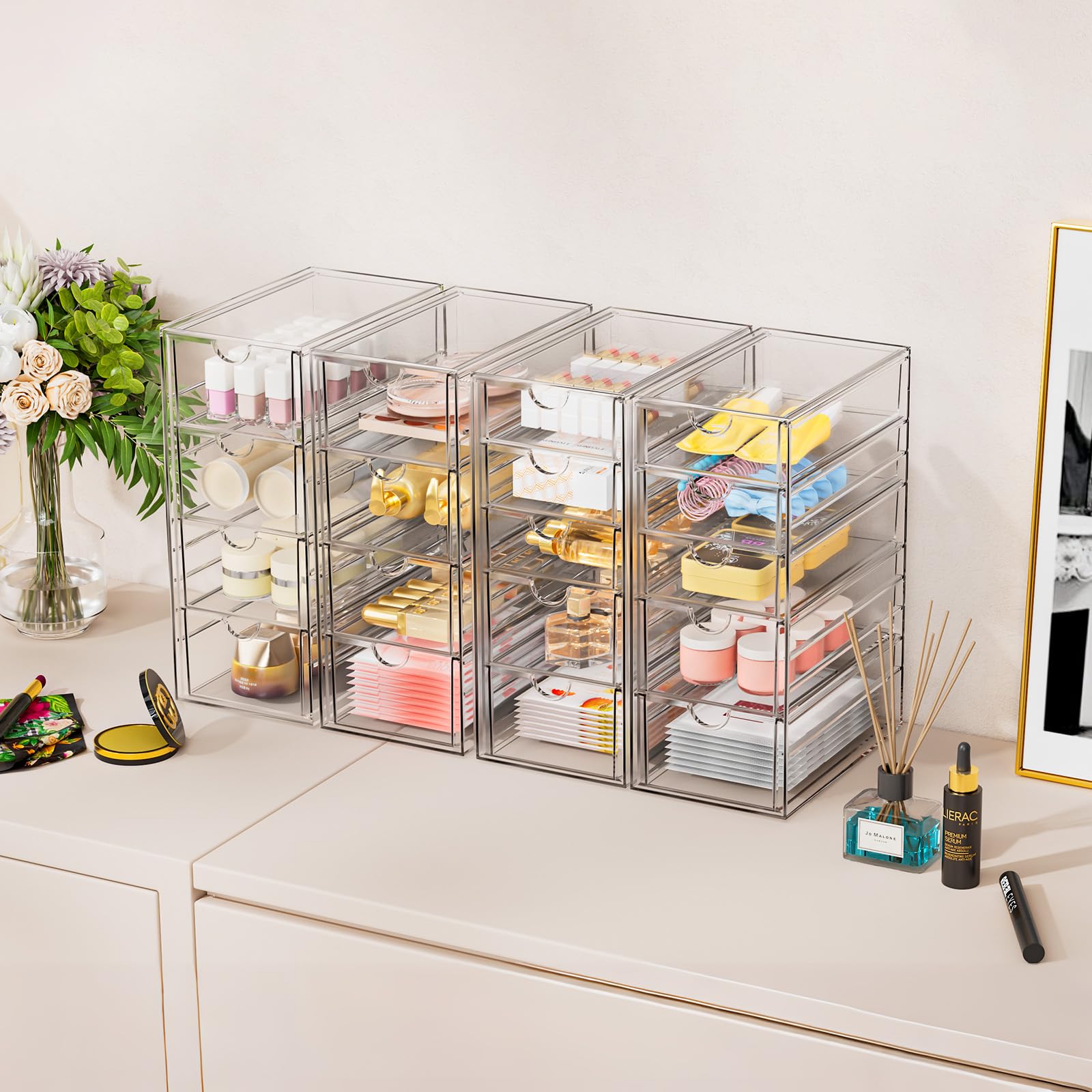 Pack de 6 tiroirs transparents YFXCVSL pour optimiser l'espace sur la coiffeuse