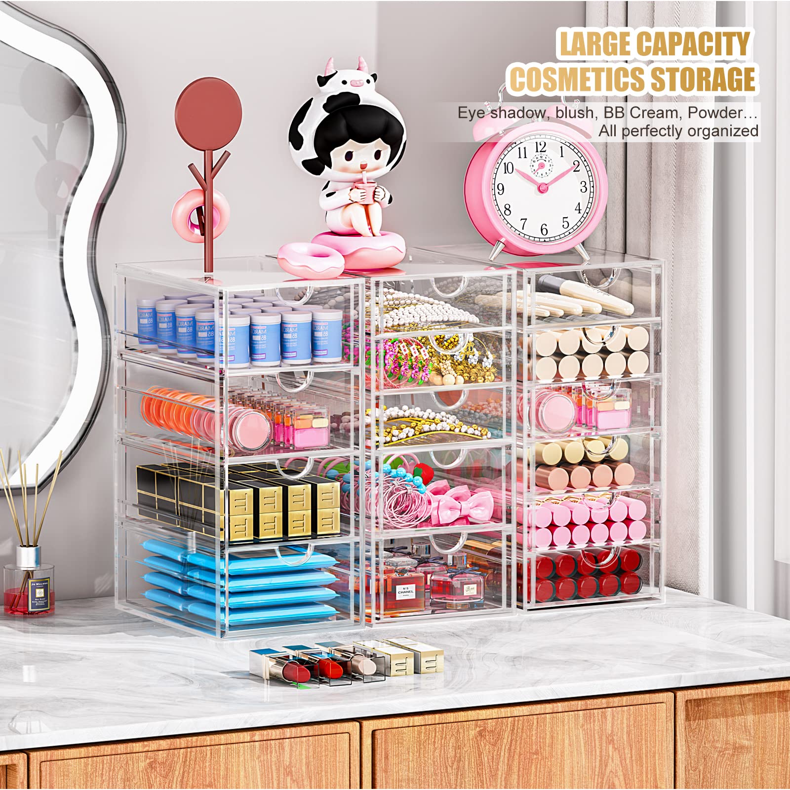 YFXCVSL Rangement maquillage transparent avec tiroirs pour un rangement net.