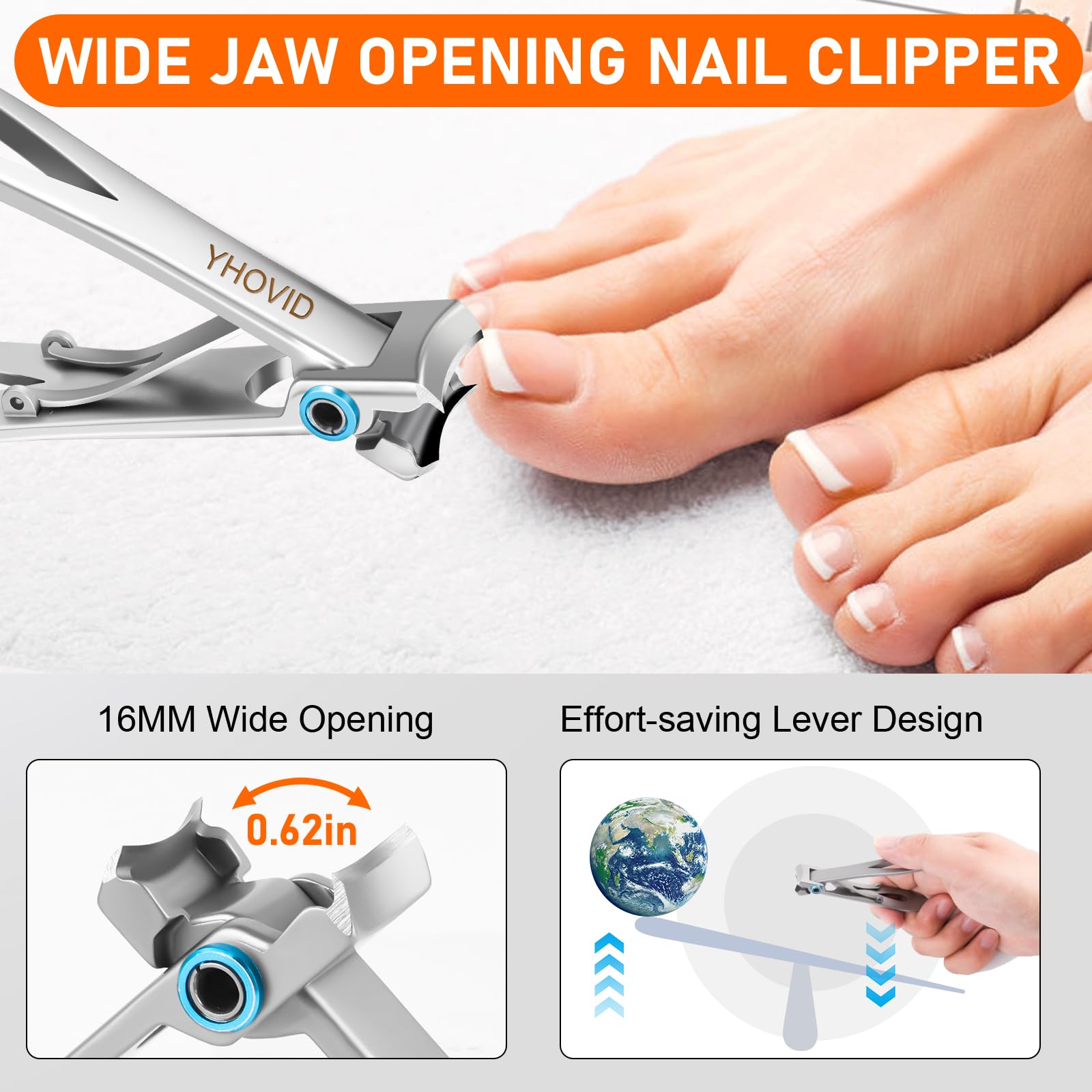 YHOVID Coupe-ongles-pieds, ouverture large 37mm pour ongles épais sans effort.