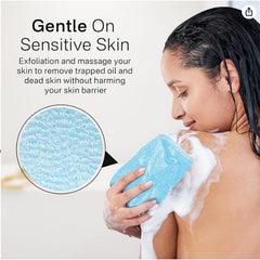 Ensemble de 3 lavettes exfoliantes Yiclick bleues et pastels pour le corps.