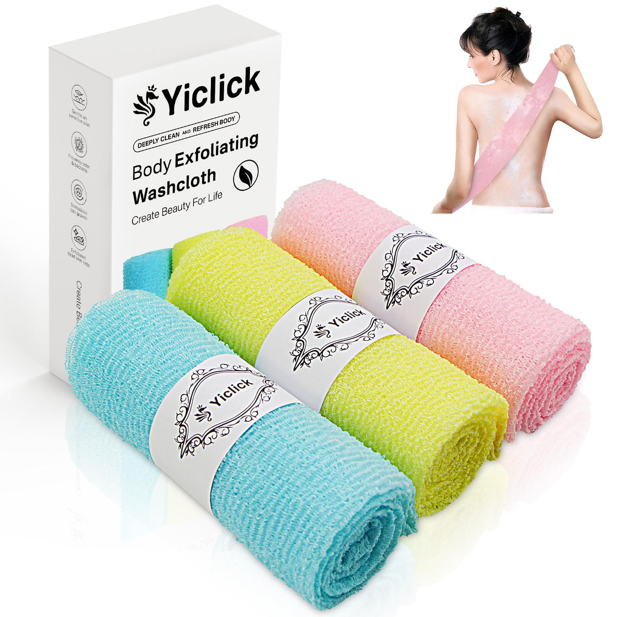 Lingettes exfoliantes Yiclick – ensemble de 3, pratique pour le soin quotidien.