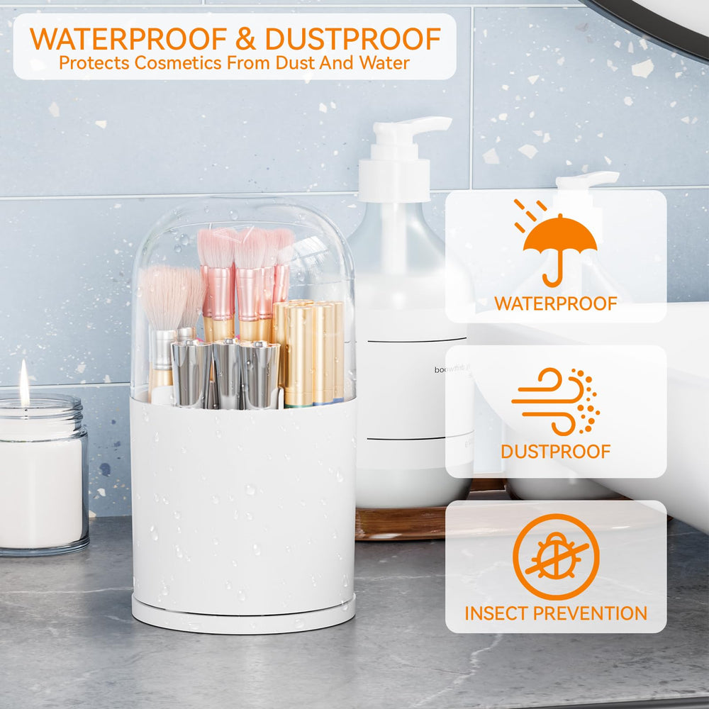 Porte-pinceaux Yieach design chic blanc et couvercle transparent.
