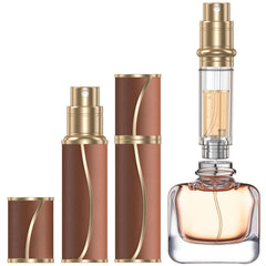 Atomiseur YIERSO 10ml avec remplissage par le bas et cuir brun pour voyage pratique.