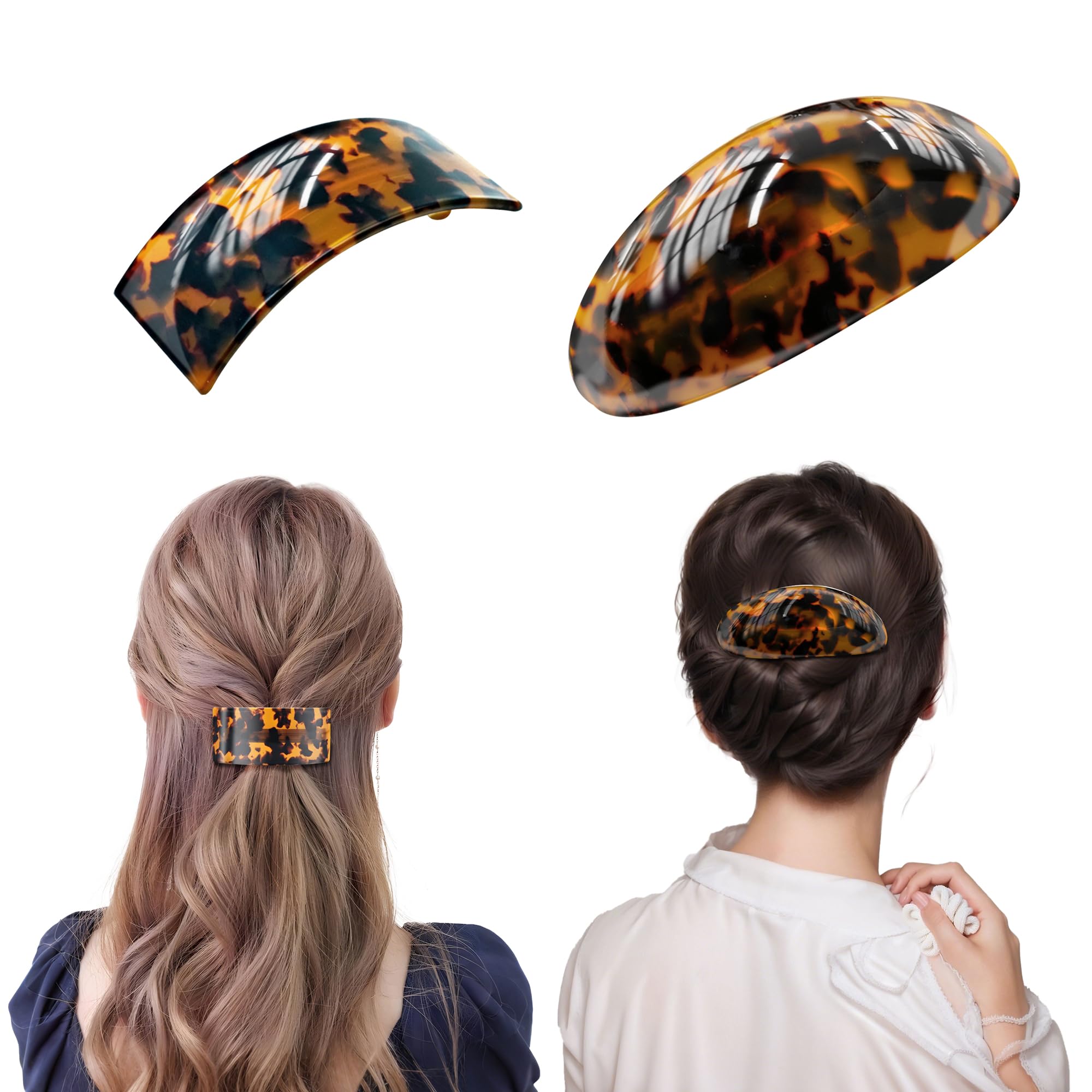 Barrette YIERSO oval acétate grande tortue, maintien solide pour cheveux épais.