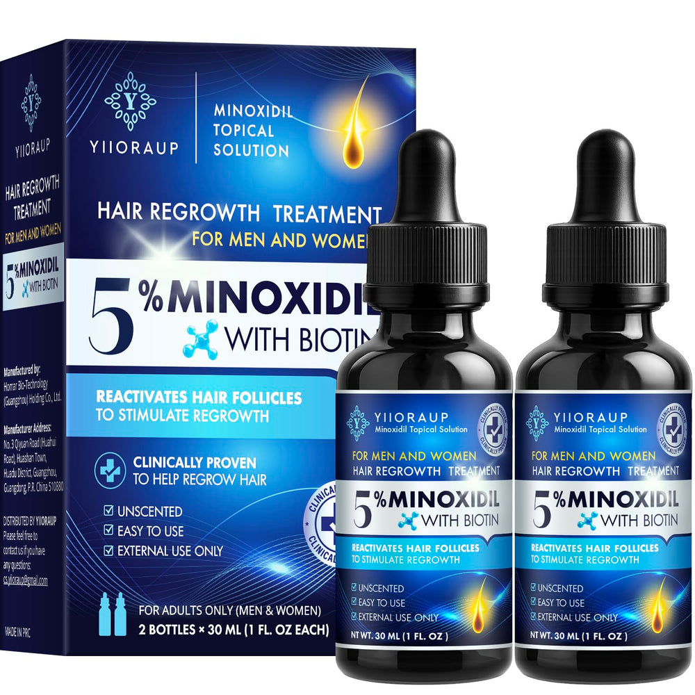 YIIORAUP 5% minoxidil bottle for targeted thinning areas and daily use.